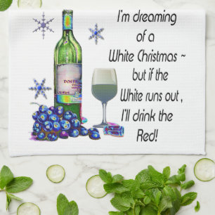 Linge De Cuisine Rêvant de Noël blanc, cadeaux drôles d'art de v
