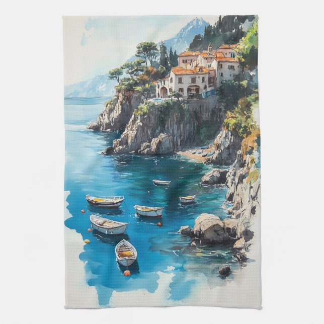 Linge De Cuisine Rêveuse Côte d'Amalfi : Conception de Peinture à l (Vertical)