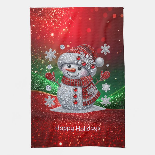 Linge De Cuisine Rhinestones Snowman Holiday Kitchen Towel (Vertical)