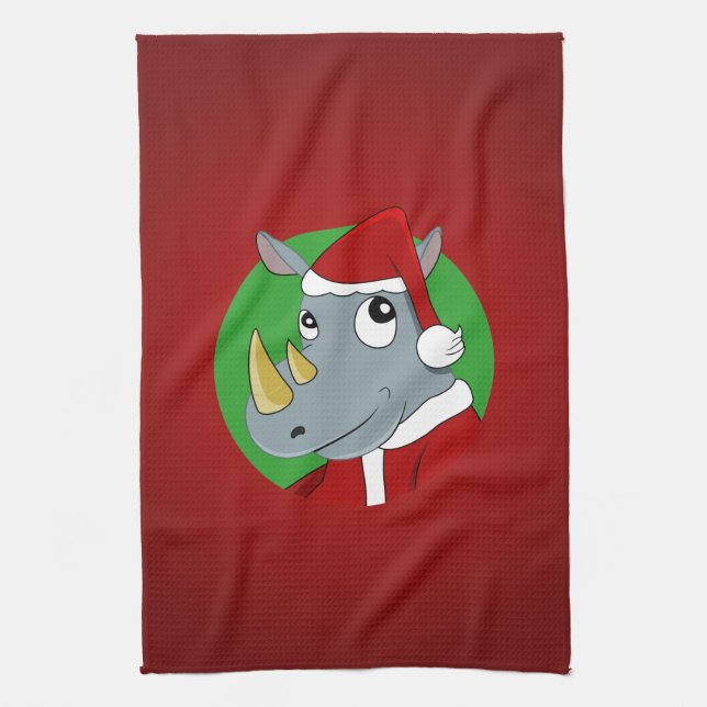 Linge De Cuisine Rhinocéros de Noël dessin animé (Vertical)