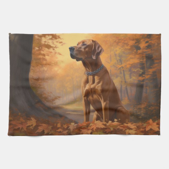 Linge De Cuisine Rhodesian Ridgeback à l'automne Feuilles automne I (Horizontal)