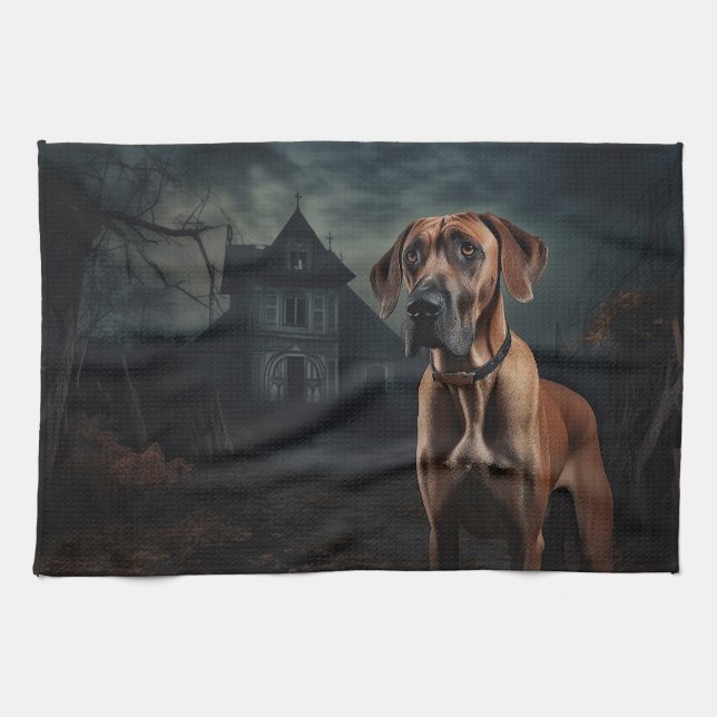 Linge De Cuisine Rhodesian Ridgeback Halloween effrayant (Horizontal)