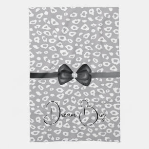 Linge De Cuisine Ribbon blanc gris léopard diamant bow