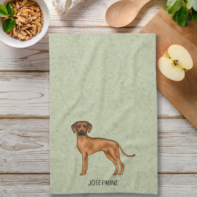 Linge De Cuisine Ridback Rhodésien Chien Brun Mignon Avec Nom Vert (Please note: This image is a digital mockup. The product may not be in scale.)