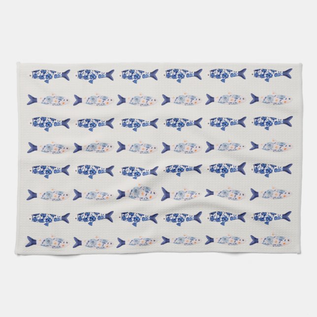 Linge De Cuisine Rideau de douche à motif de poisson bleu de style  (Horizontal)