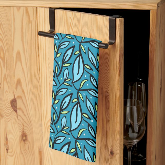 Linge De Cuisine Rideau de douche Feuilles bleu Abstrait (Pliage en tiers)