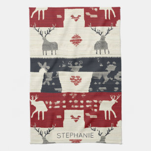 Linge De Cuisine Rindeer nordique rustique et flocon de neige   Mot