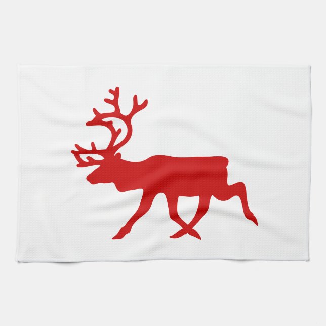 Linge De Cuisine Rindeer rouge / Silhouette caribou (Horizontal)