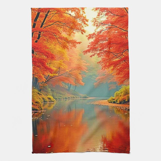 Linge De Cuisine Rivière forestière d'automne (Vertical)