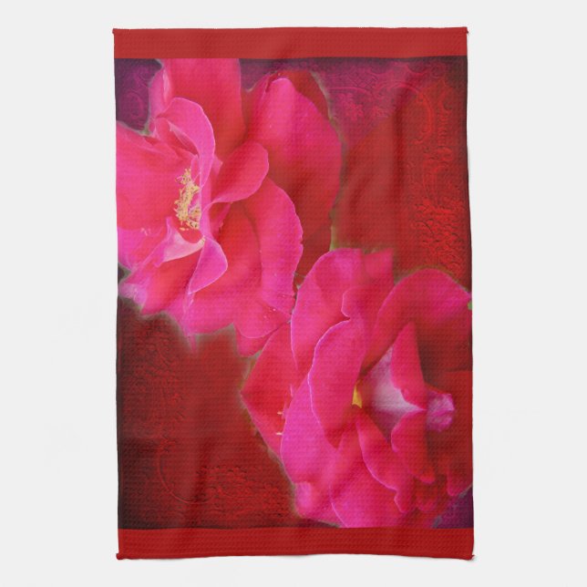 Linge De Cuisine Romance et Roses rouges (Vertical)