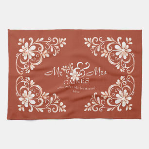 Linge De Cuisine Romantique Shabby Chic Rouge Rouille Mr Mme Nouvel