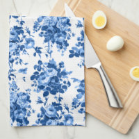 Romantique Vintage Roses-Bleu sur Blanc