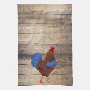 Linge De Cuisine Rooster rustique et planchettes en bois de grange