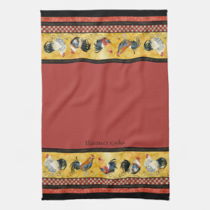 Linge De Cuisine Roosters d'or Rouge & Tan Check Swirl Cuisine