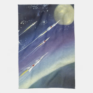 Linge De Cuisine Roquettes de science-fiction vintages dans l'espac