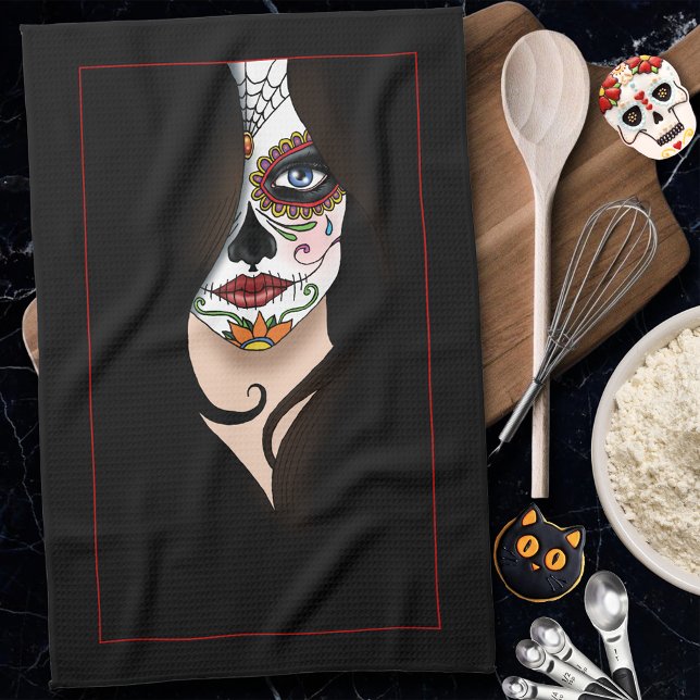 Linge De Cuisine Rosa Sugar Skull Portrait (Créateur téléchargé)
