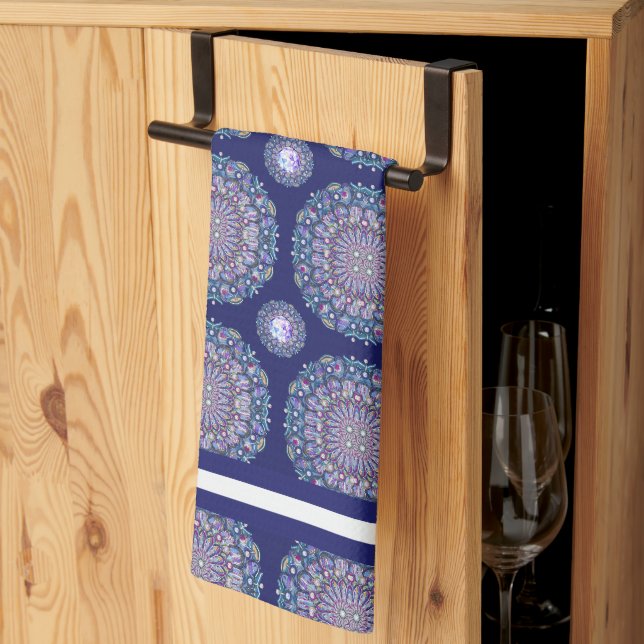 Linge De Cuisine Rosace bleue (Pliage en tiers)