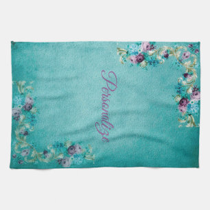 Linge De Cuisine Rose à fleurs victoriennes élégant turquoise rose