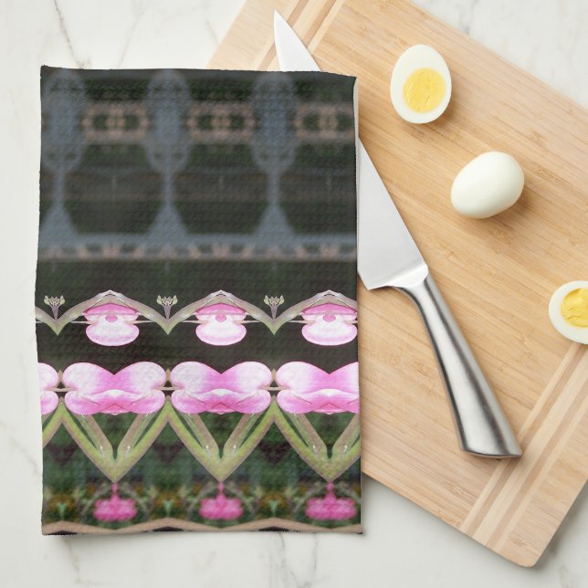 Linge De Cuisine Rose à motifs verts (Quart Plié)