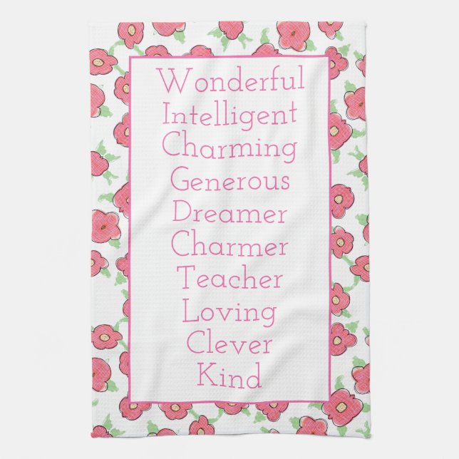 Linge De Cuisine Rose blanc et vert (Vertical)