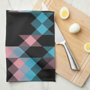 Linge De Cuisine rose bleu et noir géométrique