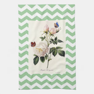Linge De Cuisine Rose botanique vintage et rayures chevron tendance