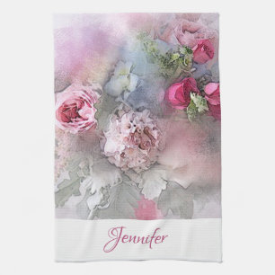 Linge De Cuisine Rose Bouquet Personnalisé Art Floral Moderne