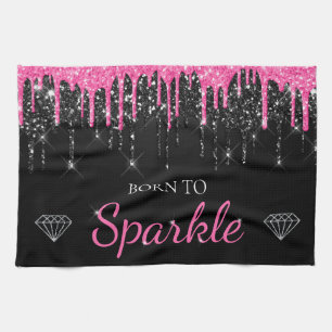Linge De Cuisine Rose Chaude Glamour Ruisselant de Paillettes Né po