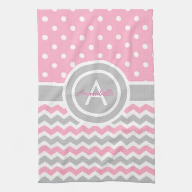 Linge De Cuisine Rose Clair À Points Chevron (Vertical)