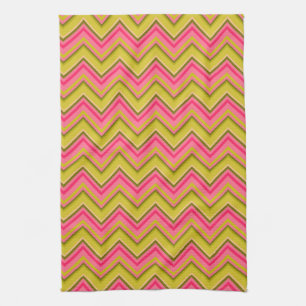Linge De Cuisine Rose de jardin Chevron en rose et vert