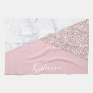 Linge De Cuisine Rose de marbre blanc de parties scintillantes