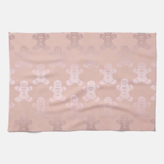 Linge De Cuisine Rose de Noël mignon Gold Gingerbread Homme Motif (Horizontal)