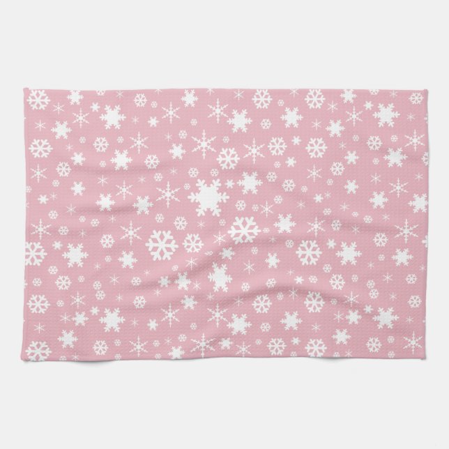 Linge De Cuisine Rose en pastel de Noël de motif élégant de flocon (Horizontal)