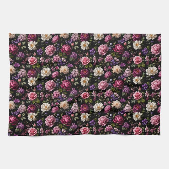 Linge De Cuisine Rose en velours noir (Horizontal)