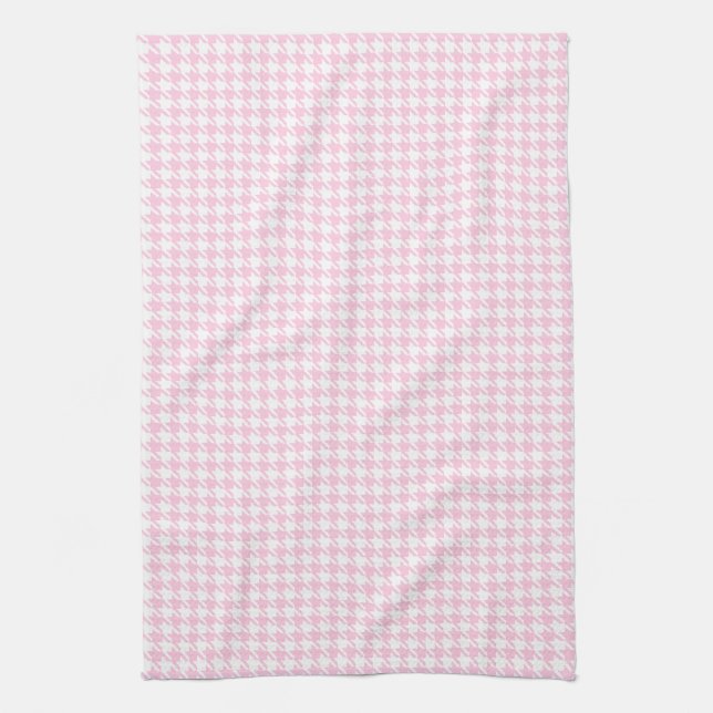 Linge De Cuisine Rose et blanc de pied-de-poule (Vertical)