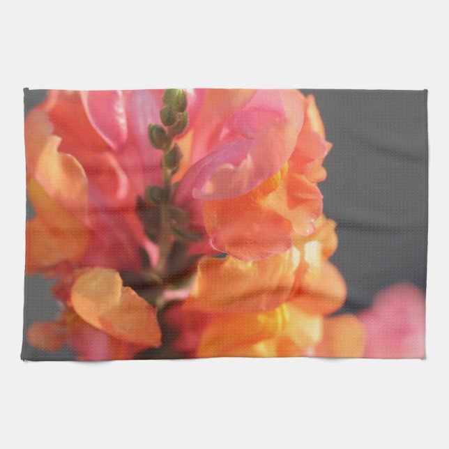 Linge De Cuisine Rose et fleurs tropicales oranges (Horizontal)
