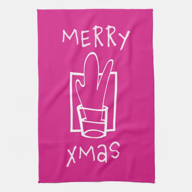 Linge De Cuisine Rose et scintillant Joyeux Noël (Vertical)