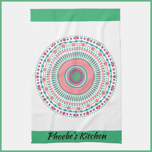 Linge De Cuisine Rose et vert coloré Pastel Mandala (Créateur téléchargé)