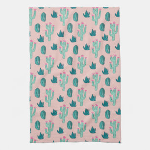 Linge De Cuisine Rose et vert de motif de cactus