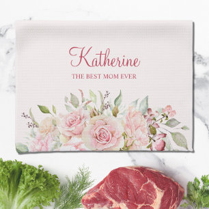 Linge De Cuisine Rose Fleur Rose Pâle Florale La Meilleure Mère Qui