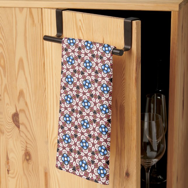 Linge De Cuisine Rose floral bleu et Brown (Pliage en tiers)
