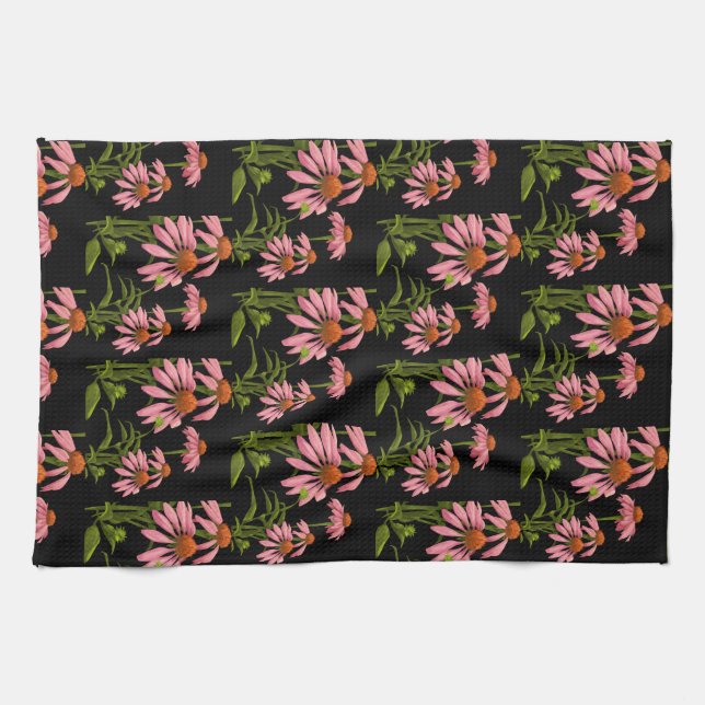 Linge De Cuisine rose floral et noir (Horizontal)