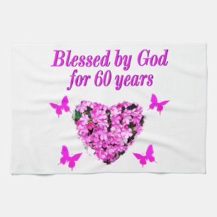 LINGE DE CUISINE ROSE FLORALE CHRÉTIEN 60E ANNIVERSAIRE CONCEPTION