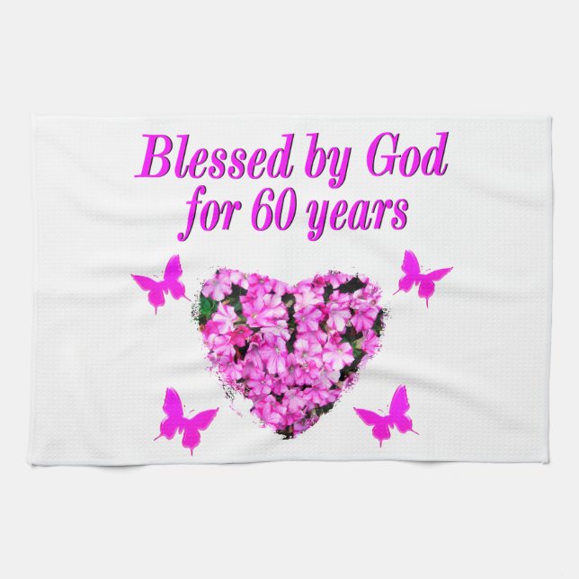 LINGE DE CUISINE ROSE FLORALE CHRÉTIEN 60E ANNIVERSAIRE CONCEPTION (Horizontal)