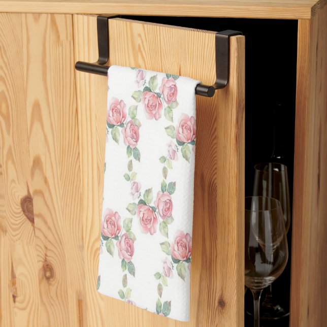 Linge De Cuisine Rose Florale Rose Chic Usé (Pliage en tiers)
