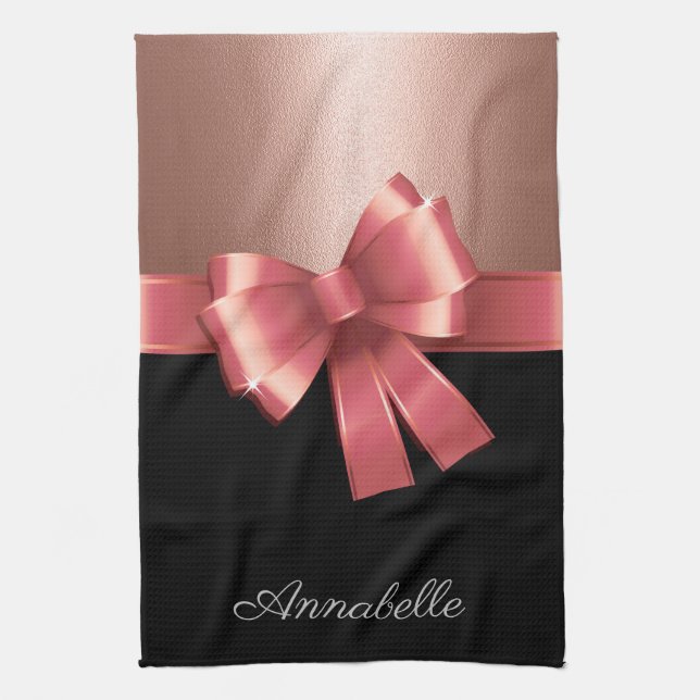 Linge De Cuisine Rose Foil et Bow (Vertical)