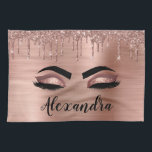Linge De Cuisine Rose Gold Glitter Sparkle Eyelashes Monogram<br><div class="desc">Rose Gold Faux Foil Metallic Sparkle Parties scintillant en métal brossé Monogramme Nom et cils initiaux (cils), Eyelash Extensions et yeux bleu rose serviette de cuisine. Le design fait le cadeau parfait pour 16 ans, mariage, douche nuptiale, anniversaire, baby shower ou bachelorette pour quelqu'un à la recherche d'un style cool...</div>
