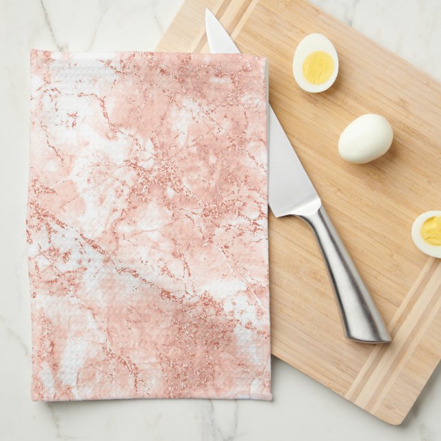 Linge De Cuisine Rose Gold Marble Parties scintillant 2 (Quart Plié)