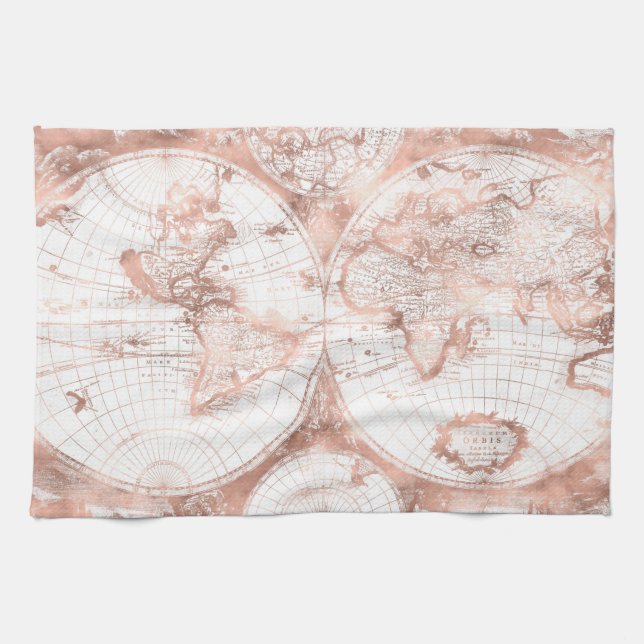 Linge De Cuisine Rose Gold Pink MetParties scintillant Carte du mon (Horizontal)