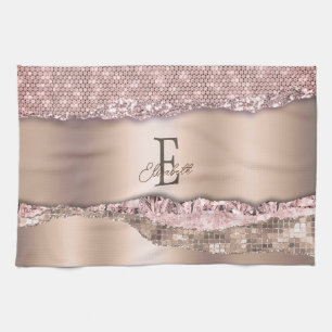 Linge De Cuisine Rose Gold Tendance Diamants Paillettes Monogramme
